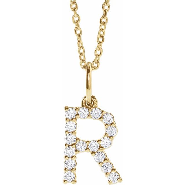 14K Yellow Gold Initial A Necklace with 1/5 CTW Lab-Grown Diamonds