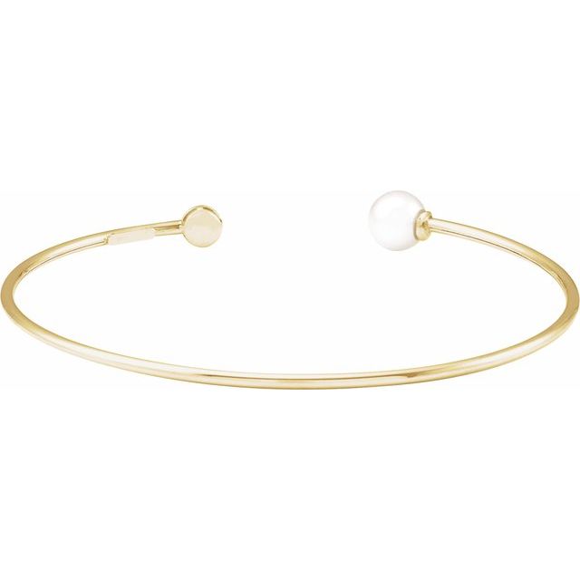 14K Gold Cultured Freshwater Pearl And Natural Diamond Cuff Bracelet