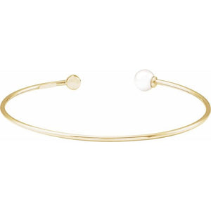 14K Gold Cultured Freshwater Pearl And Natural Diamond Cuff Bracelet