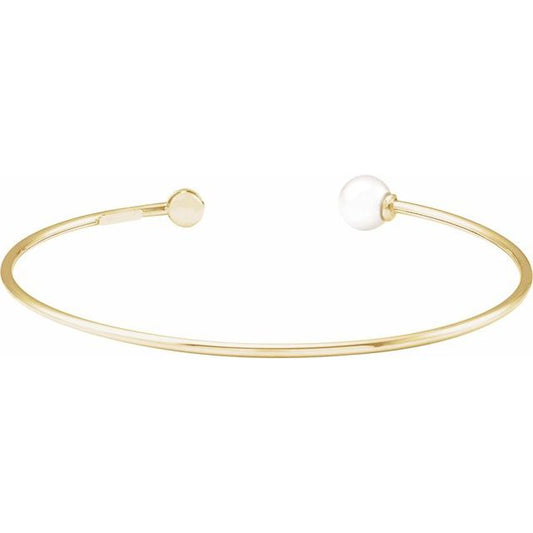14K Gold Cultured Freshwater Pearl And Natural Diamond Cuff Bracelet