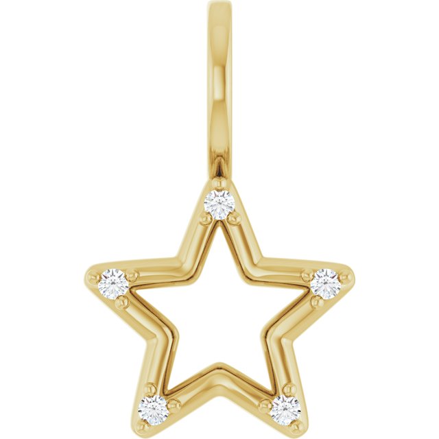 14K Gold Natural Diamond Star Charm Pendant