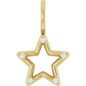 14K Gold Natural Diamond Star Charm Pendant