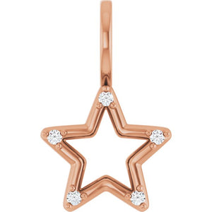 14K Gold Natural Diamond Star Charm Pendant