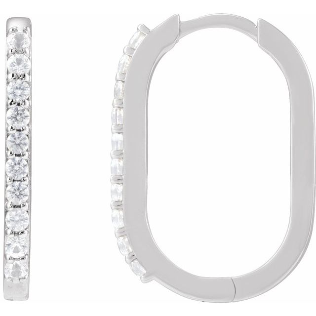 Natural White Sapphire Hoop Earrings in 14K Gold, Silver & Platinum