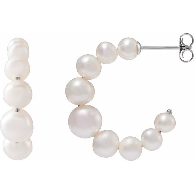 14K Gold Freshwater Pearl Hoop Earrings