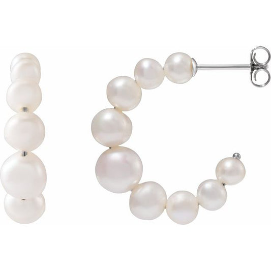 14K Gold Freshwater Pearl Hoop Earrings