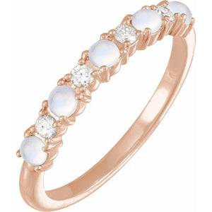 14K Gold Rainbow Moonstone and Diamond Ring - Options Available