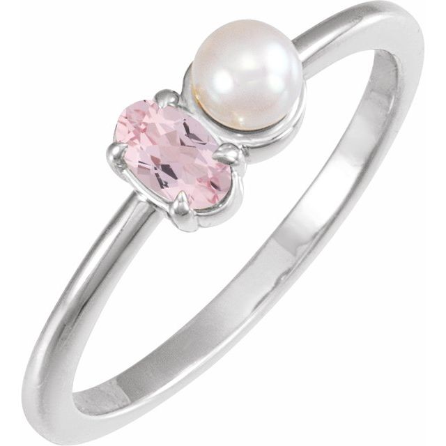 14K Gold Natural Aquamarine And Cultured White Akoya Pearl Ring