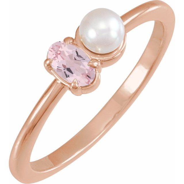 14K Gold Natural Aquamarine And Cultured White Akoya Pearl Ring