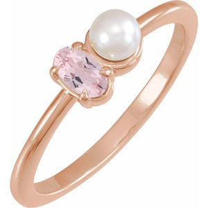 14K Gold Natural Aquamarine And Cultured White Akoya Pearl Ring