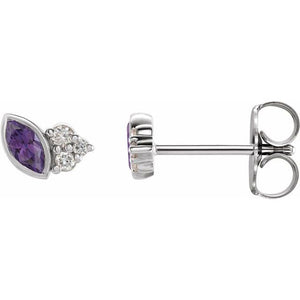 .03 CTW Natural Amethyst and Diamond Earrings in 14K Gold & Silver