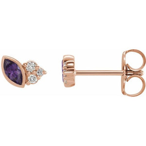 .03 CTW Natural Amethyst and Diamond Earrings in 14K Gold & Silver