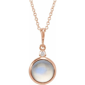 1/100 CTW Diamond Round Cabochon Bezel-Set Necklace in 14K Gold, Silver & Platinum