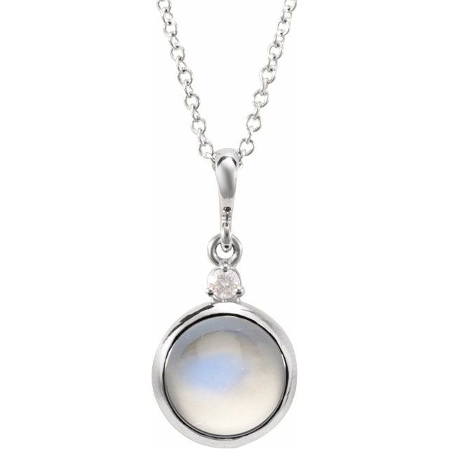 1/100 CTW Diamond Round Cabochon Bezel-Set Necklace in 14K Gold, Silver & Platinum