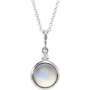 1/100 CTW Diamond Round Cabochon Bezel-Set Necklace in 14K Gold, Silver & Platinum