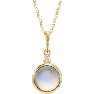 1/100 CTW Diamond Round Cabochon Bezel-Set Necklace in 14K Gold, Silver & Platinum