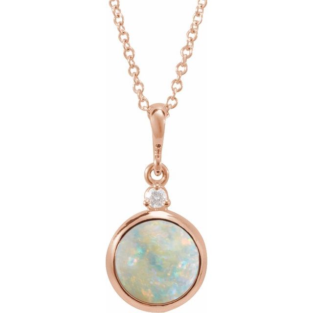 14K Gold Ethiopian Opal And Natural Diamond Bezel-Set Cabochon Pendant