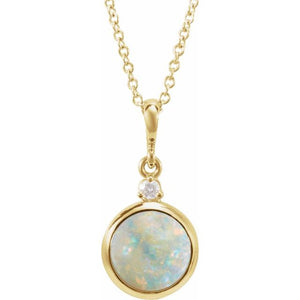14K Gold Ethiopian Opal And Natural Diamond Bezel-Set Cabochon Pendant