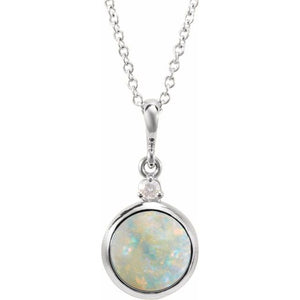 14K Gold Ethiopian Opal And Natural Diamond Bezel-Set Cabochon Pendant