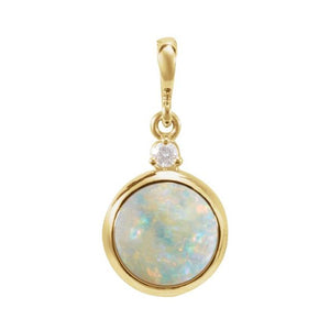14K White Gold Natural Ethiopian Opal & Diamond Pendant - Bezel-Set