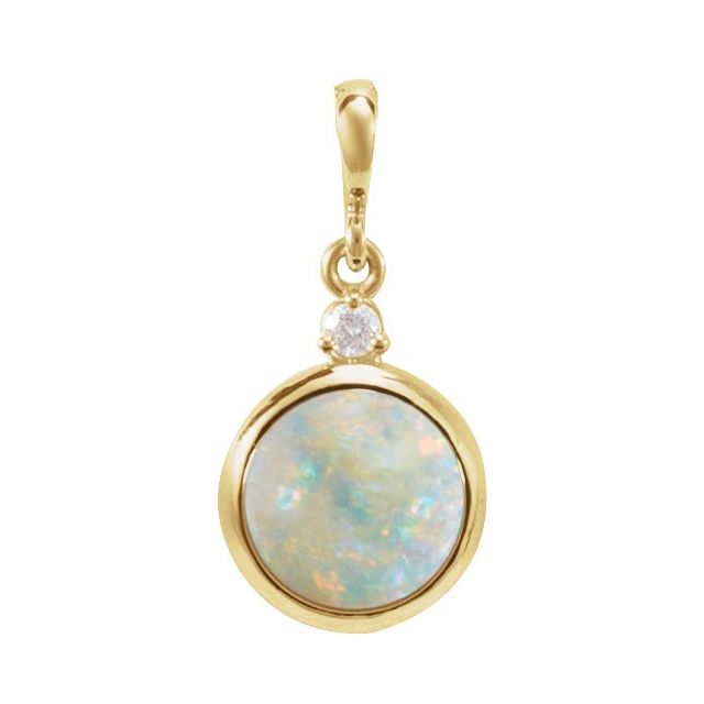 Natural Ethiopian Opal & Natural Diamond Bezel-Set Pendant in 14K Gold, Silver & Platinum