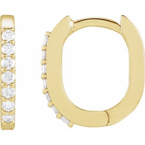 14K Gold Natural Diamond Elongated Hoop Earrings