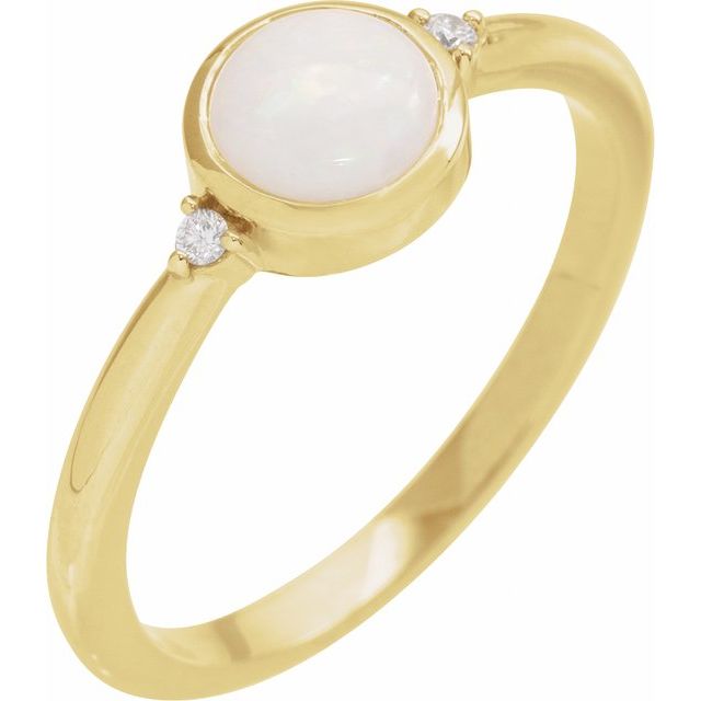 14K Gold Turquoise and Diamond Bezel-Set Cabochon Ring
