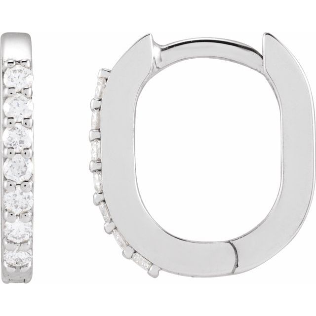 14K Gold Natural Diamond Elongated Hoop Earrings