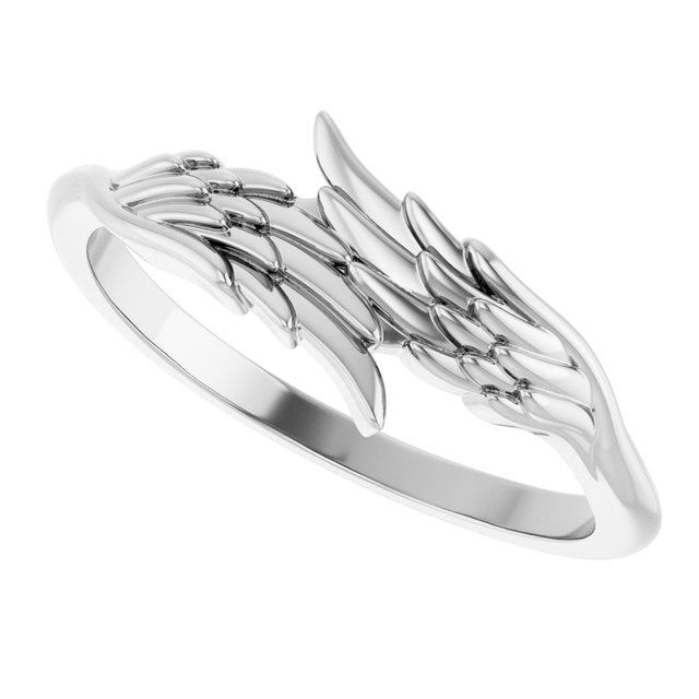 14K Gold Angel Wings Bypass Ring - Polished Design