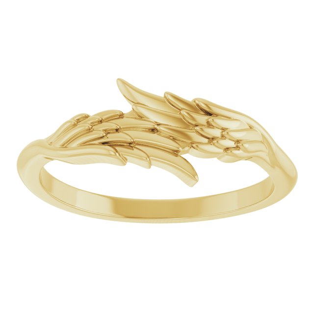 14K Gold Angel Wings Bypass Ring - Polished Design