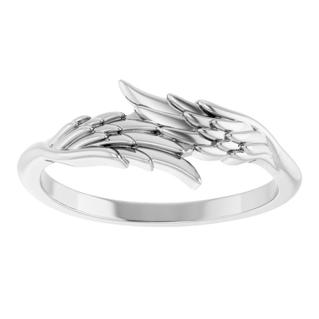 14K Gold Angel Wings Bypass Ring - Polished Design