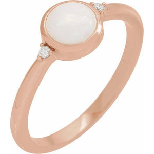 14K Gold Turquoise and Diamond Bezel-Set Cabochon Ring