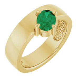 Lab-Grown Emerald & Sapphire Asymmetric Solitaire Rings in 14K Gold & Silver