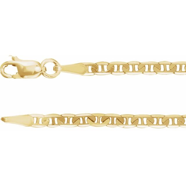 14K Yellow Gold, 2.25 mm Curbed Anchor 7" Chain - Elegant Design