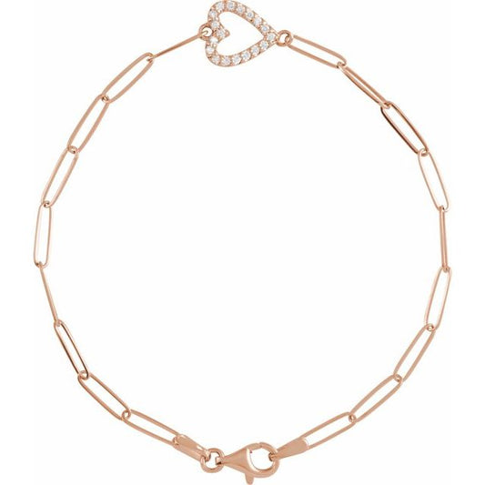 1/8 CTW Natural Diamond Heart Bracelet in 14K Gold