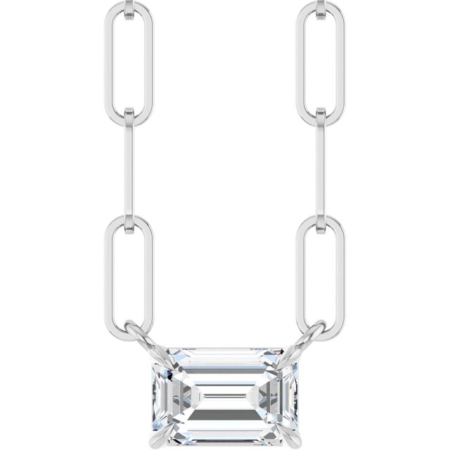 5/8 CTW Lab-Grown Diamond Emerald Solitaire Claw Prong Necklace in 14K Gold