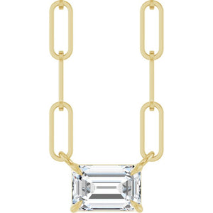 14K Gold Natural White Sapphire Solitaire Claw Prong Necklace
