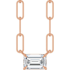 14K Gold Natural White Sapphire Solitaire Claw Prong Necklace