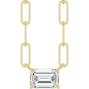 14K White Gold 6x4 mm Natural White Sapphire Solitaire Necklace