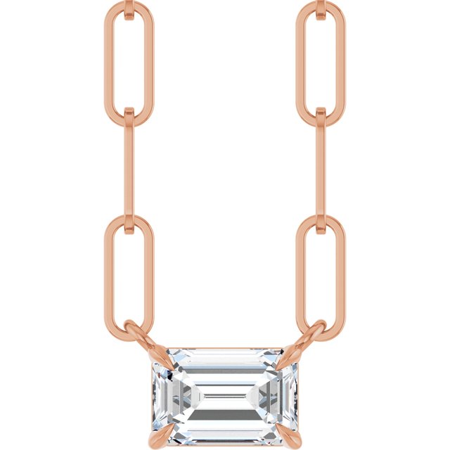 5/8 CTW Lab-Grown Diamond Emerald Solitaire Claw Prong Necklace in 14K Gold