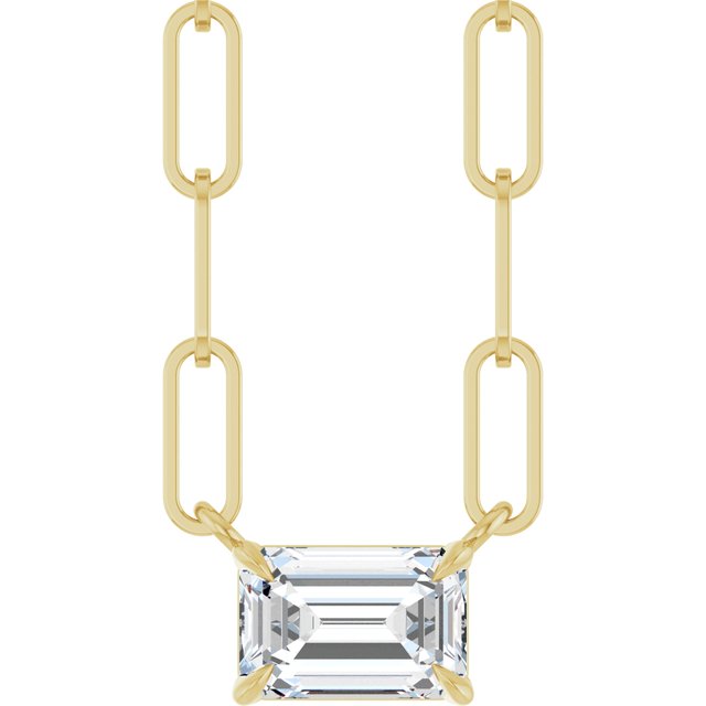 5/8 CTW Lab-Grown Diamond Emerald Solitaire Claw Prong Necklace in 14K Gold