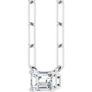 14K White Gold 6x4 mm Natural White Sapphire Solitaire Necklace