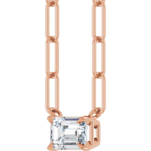 14K White Gold 6x4 mm Natural White Sapphire Solitaire Necklace