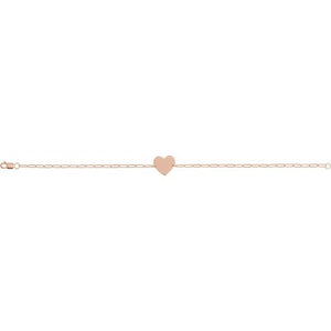 14K Rose Gold, 7x5 mm Engravable Heart Bracelet - Personalized Charm