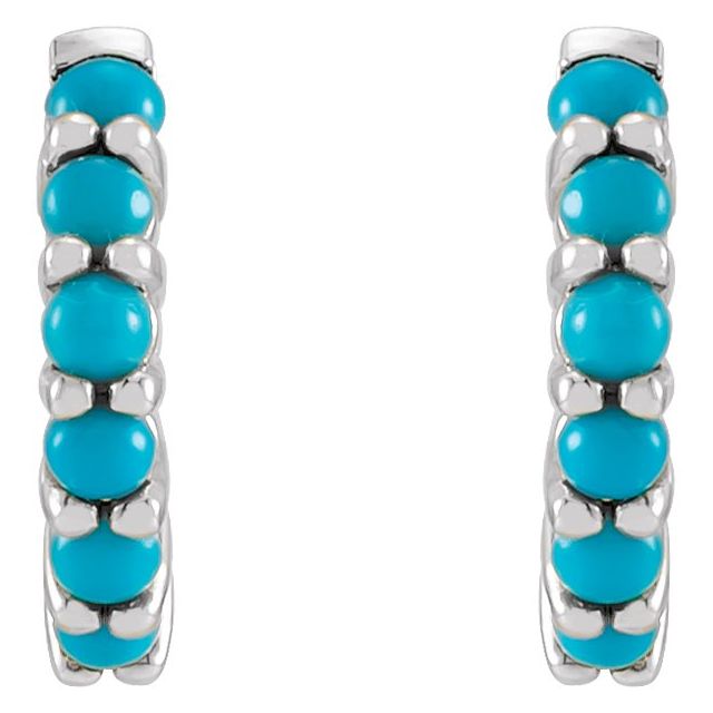 14K White Gold Natural Turquoise 12.2 mm Huggie Hoop Earrings