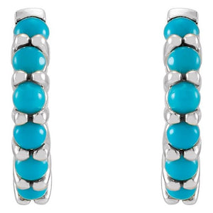 14K White Gold Natural Turquoise 12.2 mm Huggie Hoop Earrings