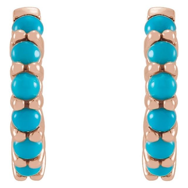 14K White Gold Natural Turquoise 12.2 mm Huggie Hoop Earrings