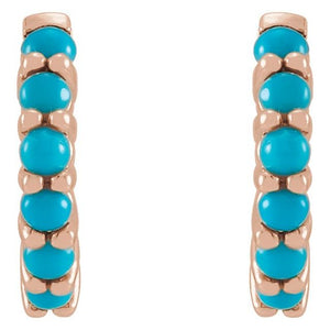 14K White Gold Natural Turquoise 12.2 mm Huggie Hoop Earrings
