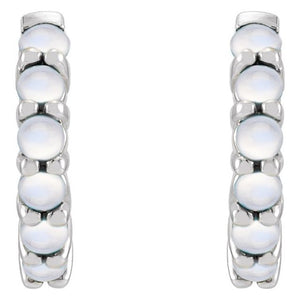 14K White Gold Natural Turquoise 12.2 mm Huggie Hoop Earrings