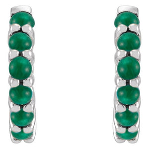 14K White Gold Natural Turquoise 12.2 mm Huggie Hoop Earrings